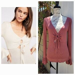 Free People Intimately Cut Out Tied Flutter Long Sleeve Top Shimmer‎ Size M